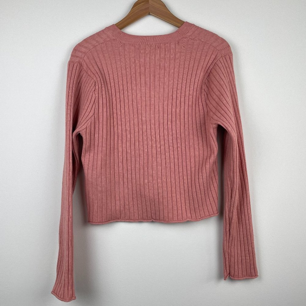 7 For All Mankind Women's Pink Cropped Button Up Cardigan Size Large Long Sleeve - Picture 6 of 6